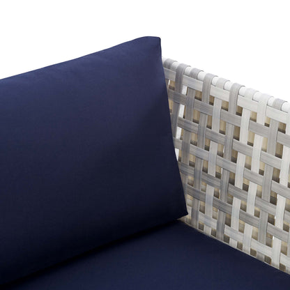 Modway Outlet Harmony Sunbrella? Basket Weave Outdoor Patio Aluminum Armchair by Modway  Outdoor Furniture Furniture Taupe Navy - EEI-4541-TAU-NAV