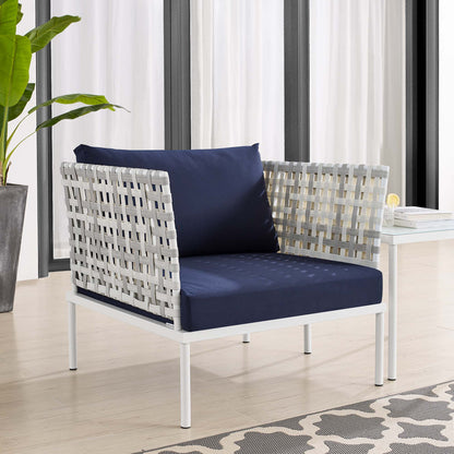 Modway Outlet Harmony Sunbrella? Basket Weave Outdoor Patio Aluminum Armchair by Modway  Outdoor Furniture Furniture Taupe Navy - EEI-4541-TAU-NAV