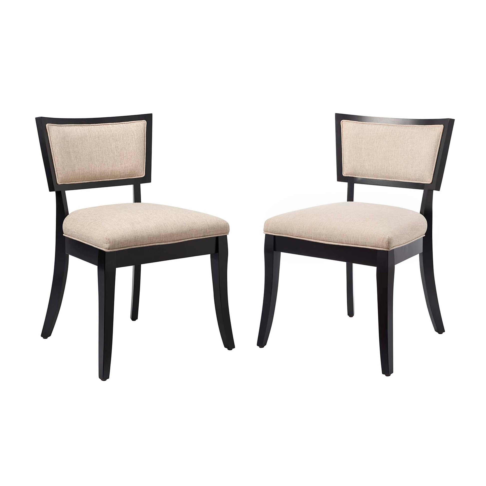 Pair of brown upholstered fabric dining chairs with rectangular backrests, set of 2.