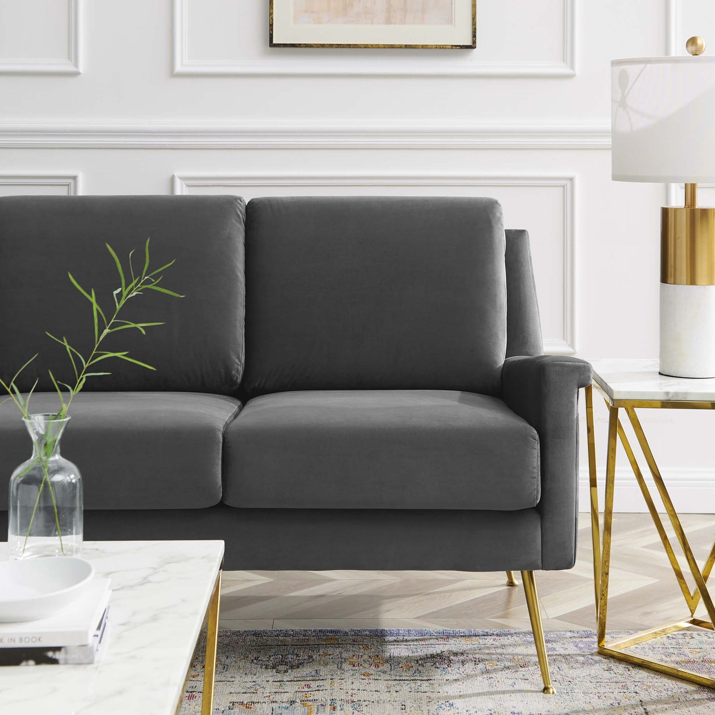 Modway Outlet Chesapeake Performance Velvet Sofa by Modway  Living Room Furniture Gold Gray - EEI-4627-GLD-GRY
