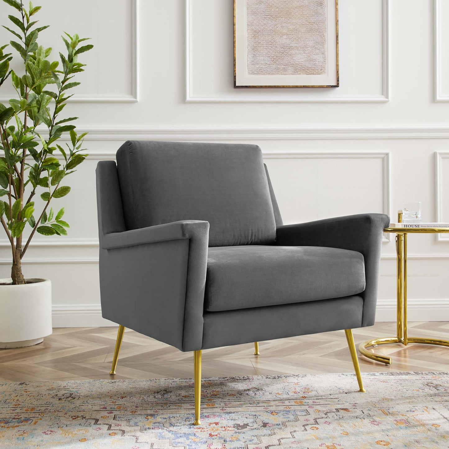 Modway Outlet Chesapeake Performance Velvet Armchair by Modway  Living Room Furniture Gold Gray - EEI-4630-GLD-GRY