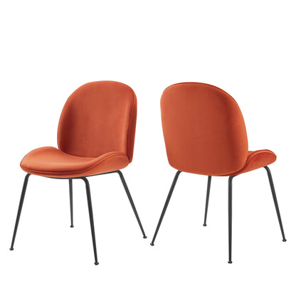 Modway Outlet Scoop Black Powder Coated Steel Leg Performance Velvet Dining Chairs Set of 2 by Modway  Bar and Dining Furniture Orange - EEI-4635-ORA
