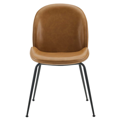 Modway - Scoop Black Powder Coated Steel Leg Vegan Leather Dining Chairs Set of 2 by Modway  Bar and Dining Dining Chairs Brown - EEI-4636-TAN