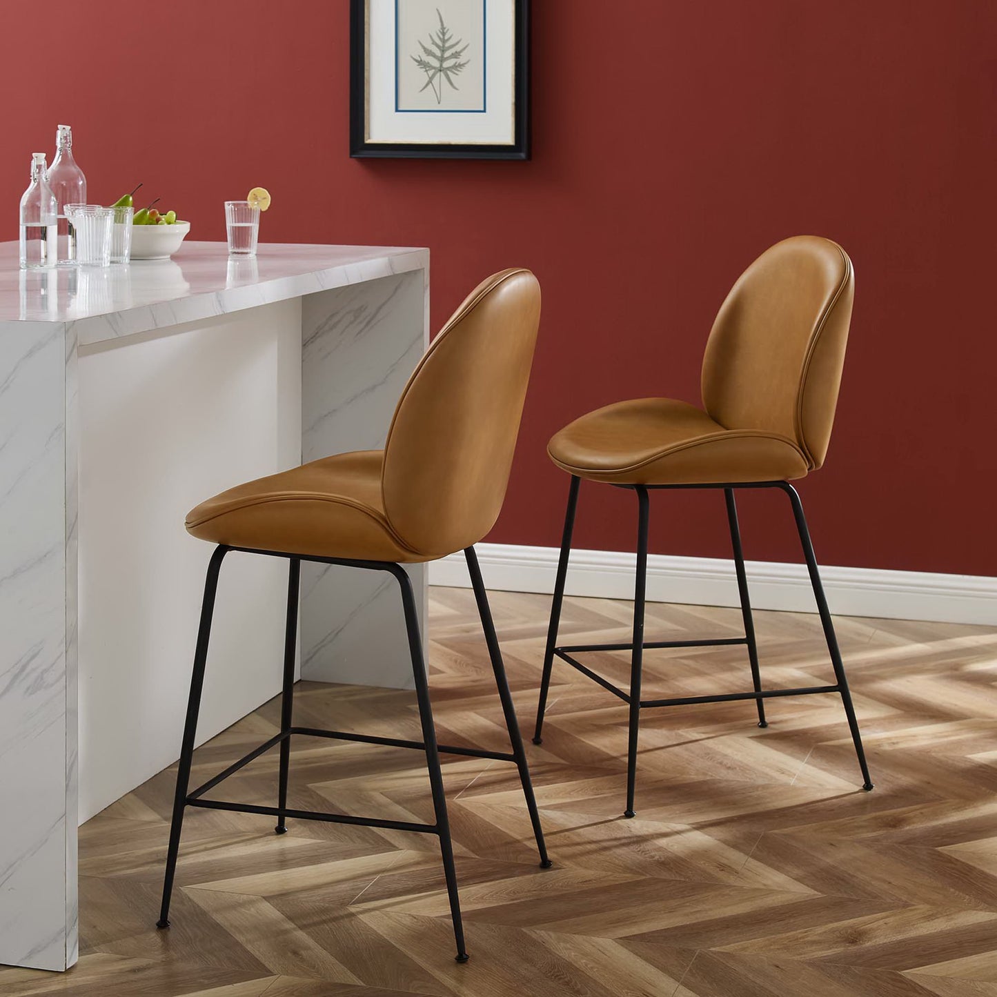 Modway - Scoop Black Powder Coated Steel Leg Vegan Leather Counter Stool by Modway  Bar and Dining Bar and Counter Stools Brown - EEI-4638-TAN