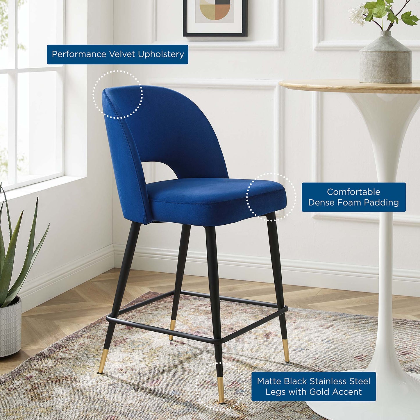 Modway Outlet Rouse Performance Velvet Counter Stool by Modway  Bar and Dining Furniture Navy - EEI-4643-NAV