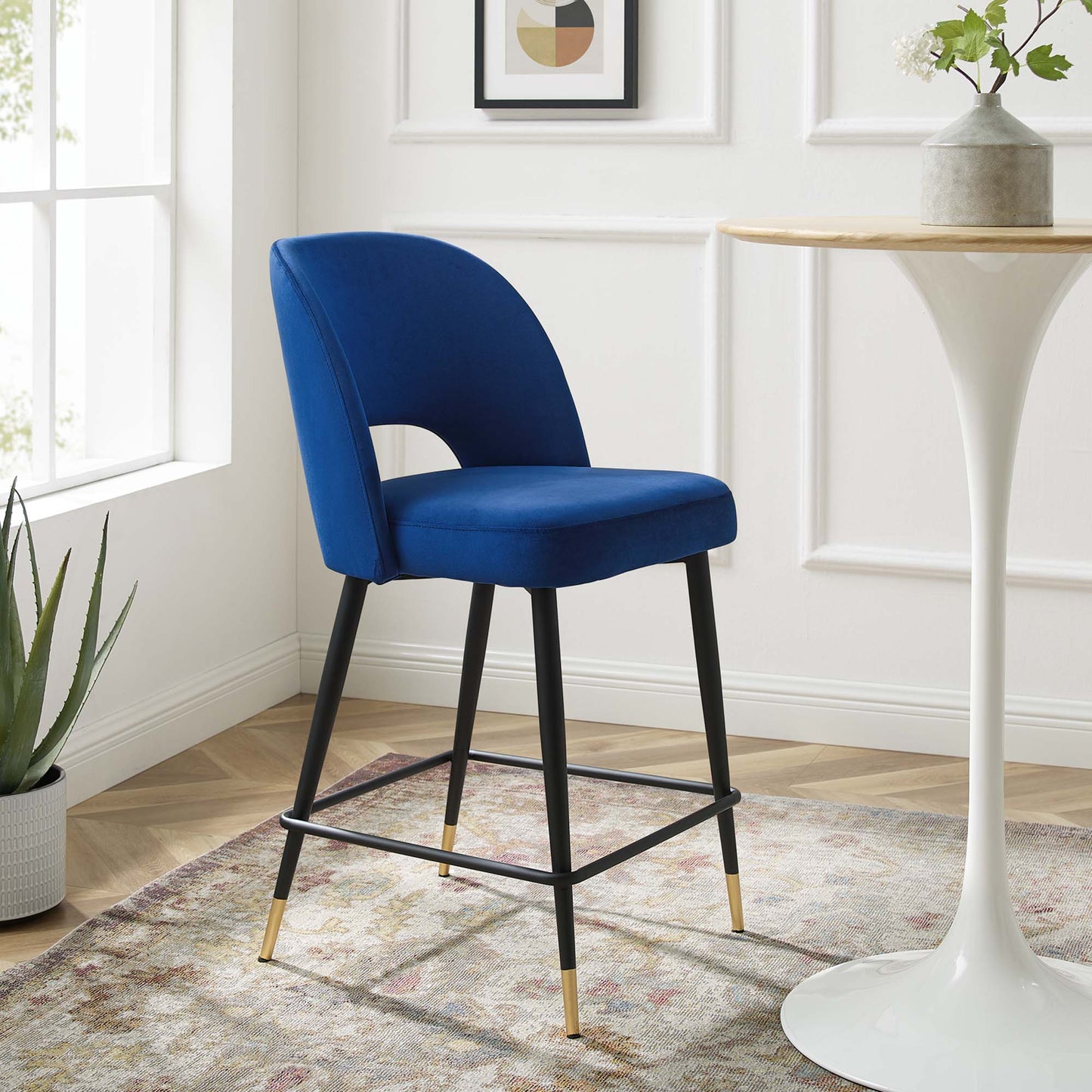 Modway Outlet Rouse Performance Velvet Counter Stool by Modway  Bar and Dining Furniture Navy - EEI-4643-NAV