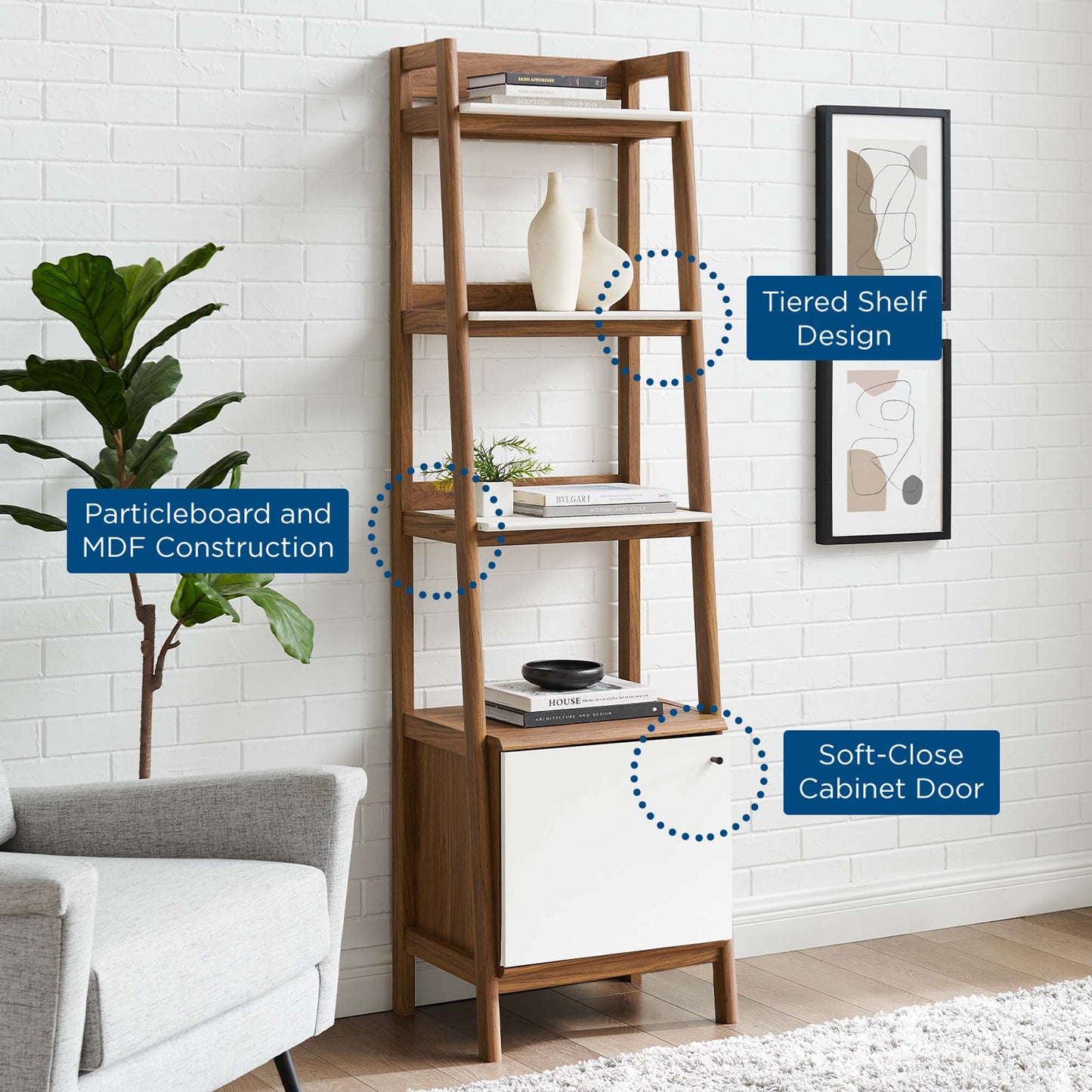 Modway - Bixby 21" Bookshelf by Modway  Living Room Decor White - EEI-4655-WAL-WHI