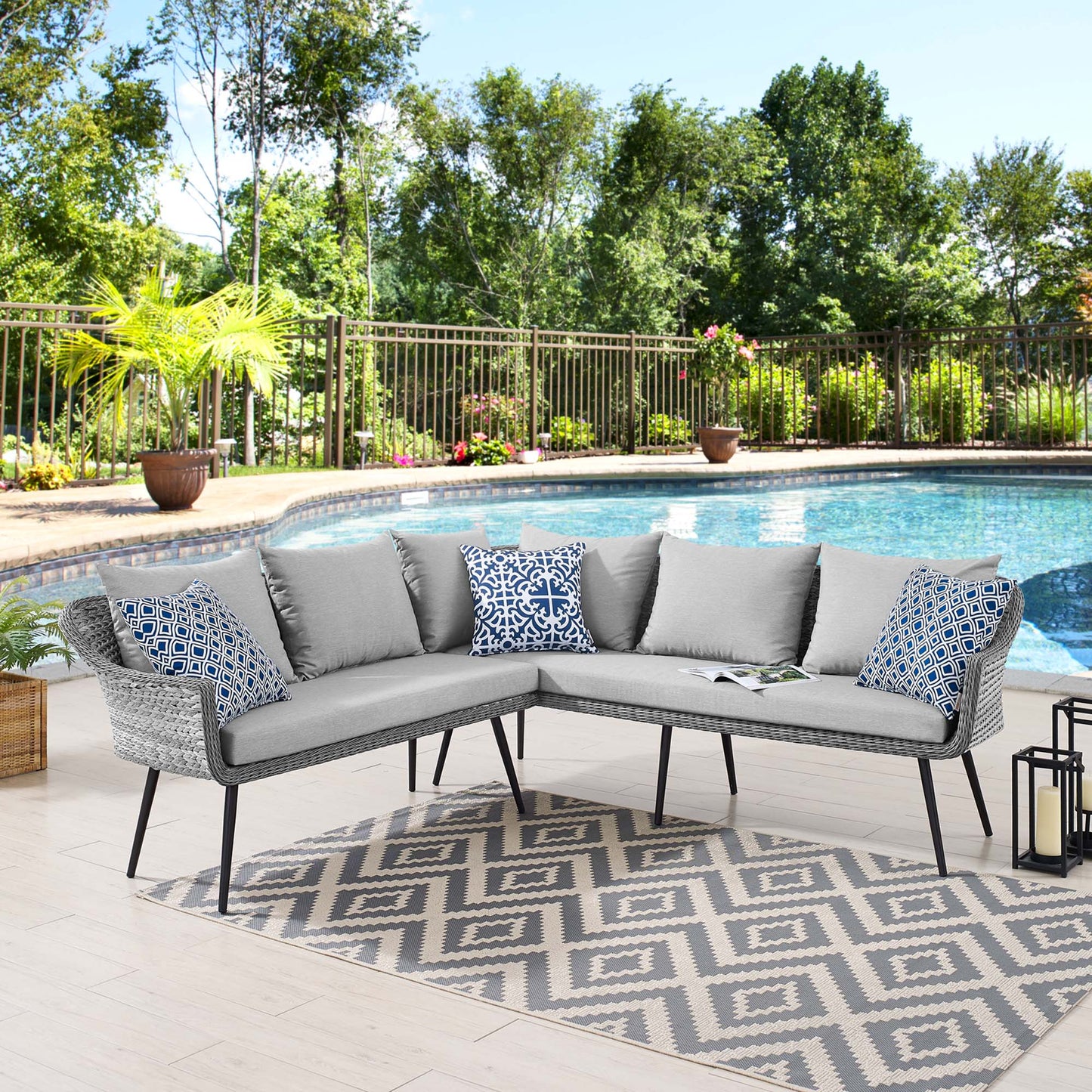 Modway Outlet Endeavor Outdoor Patio Wicker Rattan Sectional Sofa by Modway  Outdoor Furniture Furniture Gray Gray - EEI-4658-GRY-GRY