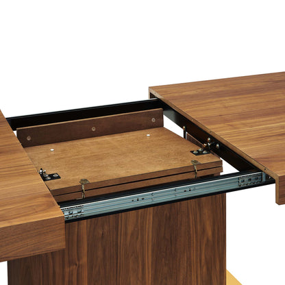 Walnut-finish expandable dining table with extension leaves