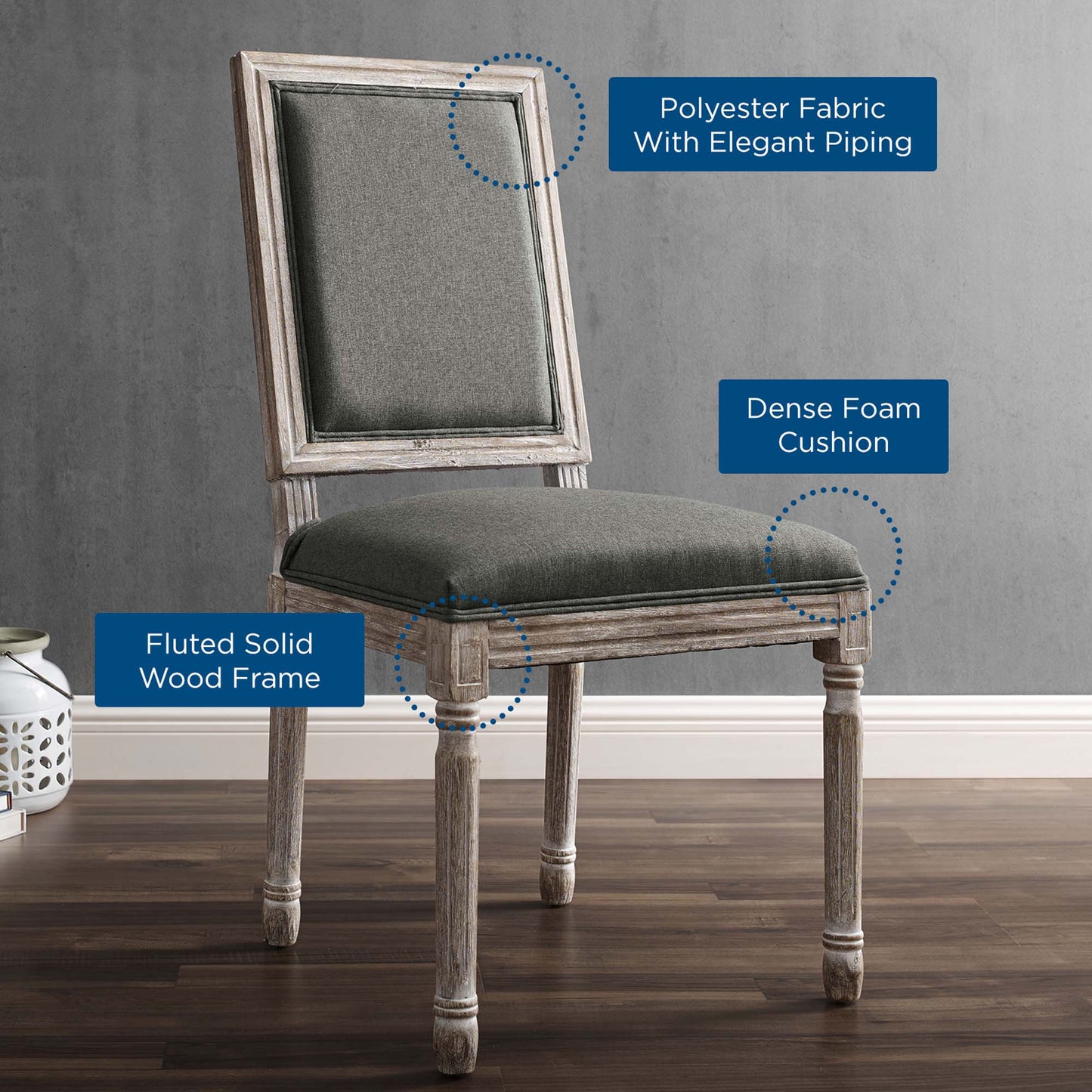 Modway Outlet Court French Vintage Upholstered Fabric Dining Side Chair by Modway  Bar and Dining Furniture Natural Gray - EEI-4661-NAT-GRY