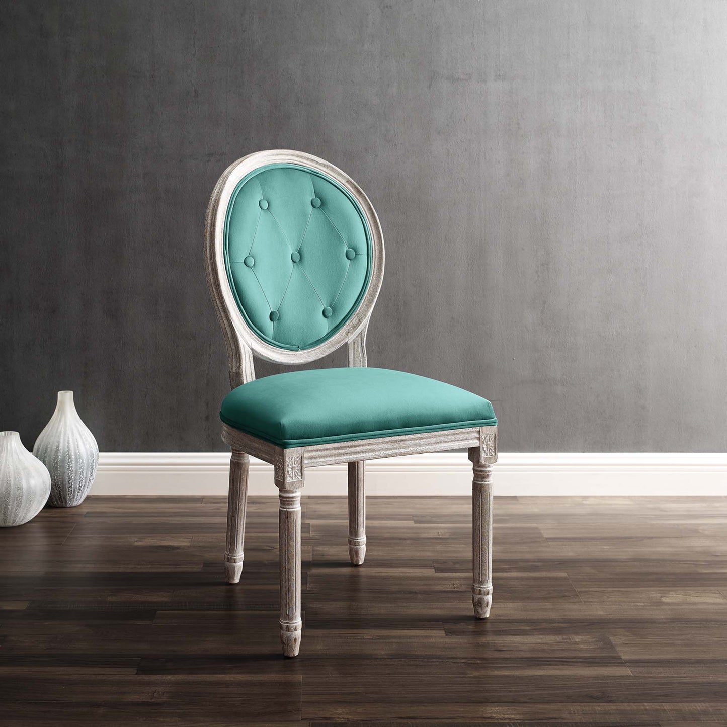 Modway Outlet Arise Vintage French Performance Velvet Dining Side Chair by Modway  Bar and Dining Furniture Natural Teal - EEI-4665-NAT-TEA