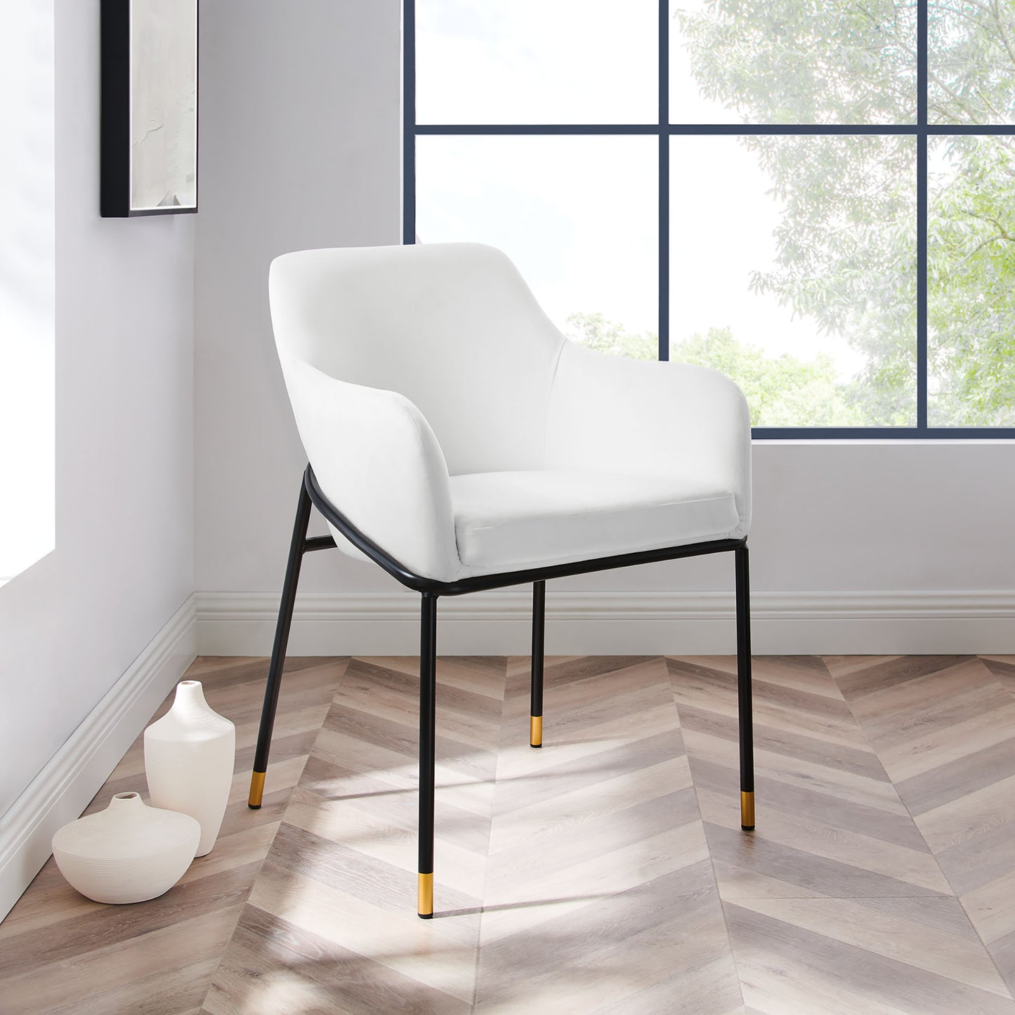 Modway Outlet Jovi Performance Velvet Dining Armchair by Modway  Bar and Dining Furniture Black White - EEI-4671-BLK-WHI