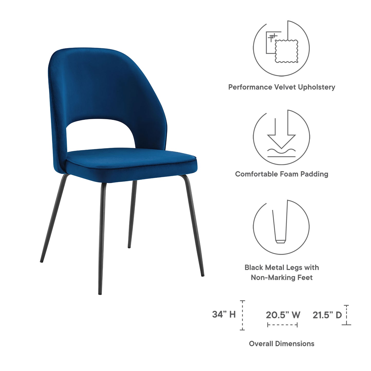 Modway Outlet Nico Performance Velvet Dining Chair Set of 2 by Modway  Bar and Dining Furniture Black Navy - EEI-4673-BLK-NAV