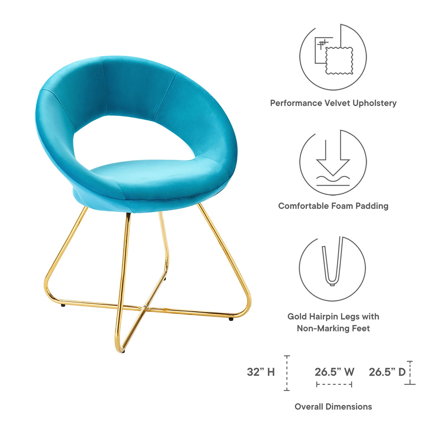 Modway Outlet Nouvelle Performance Velvet Dining Chair Set of 2 by Modway  Bar and Dining Furniture Gold Blue - EEI-4681-GLD-BLU