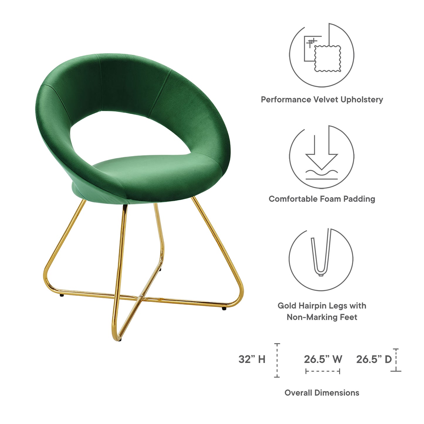 Modway Outlet Nouvelle Performance Velvet Dining Chair Set of 2 by Modway  Bar and Dining Furniture Gold Emerald - EEI-4681-GLD-EME