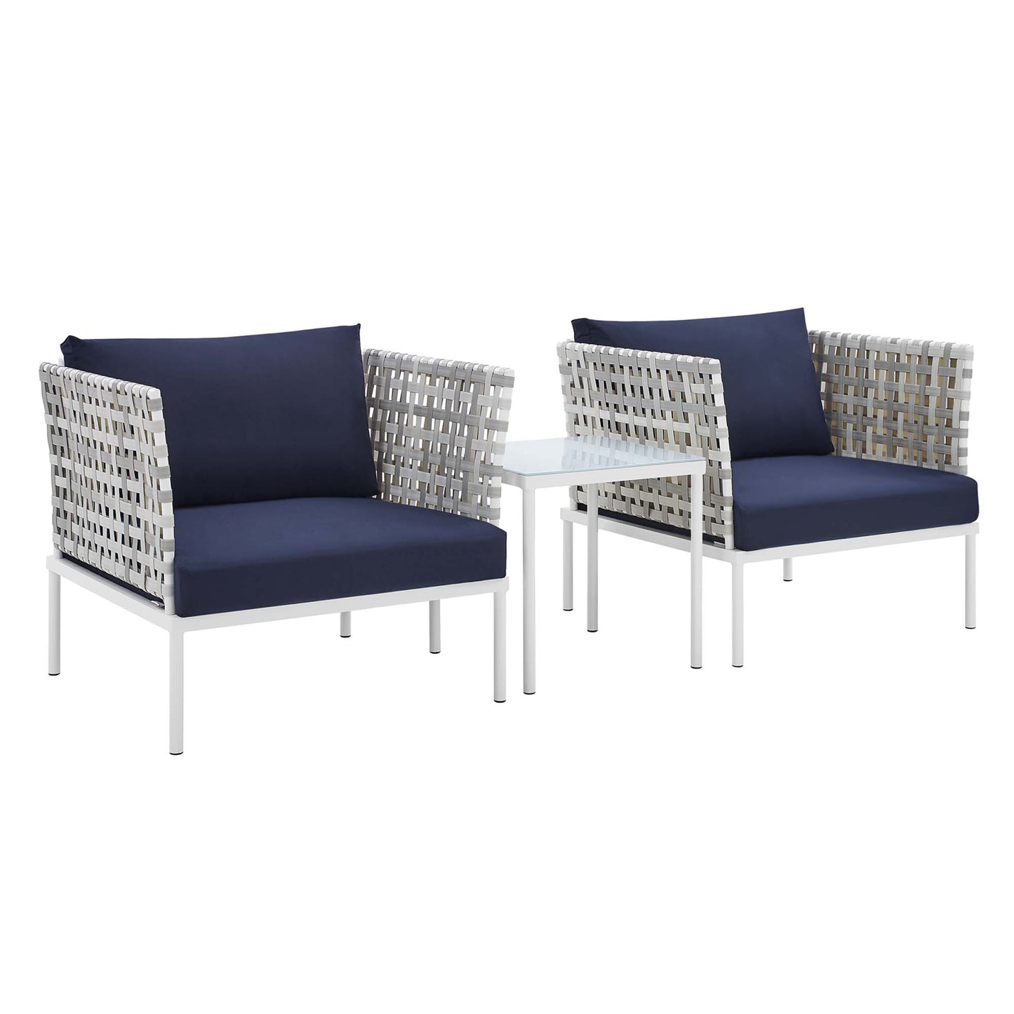 Modway Outlet Harmony 3-Piece Sunbrella? Basket Weave Outdoor Patio Aluminum Seating Set by Modway  Outdoor Furniture Furniture Taupe Navy - EEI-4684-TAU-NAV-SET