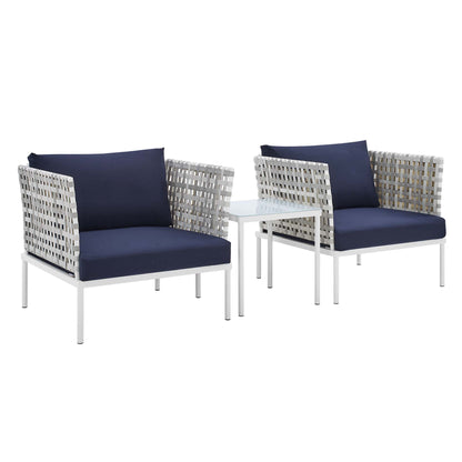 Modway Outlet Harmony 3-Piece Sunbrella? Basket Weave Outdoor Patio Aluminum Seating Set by Modway  Outdoor Furniture Furniture Taupe Navy - EEI-4684-TAU-NAV-SET