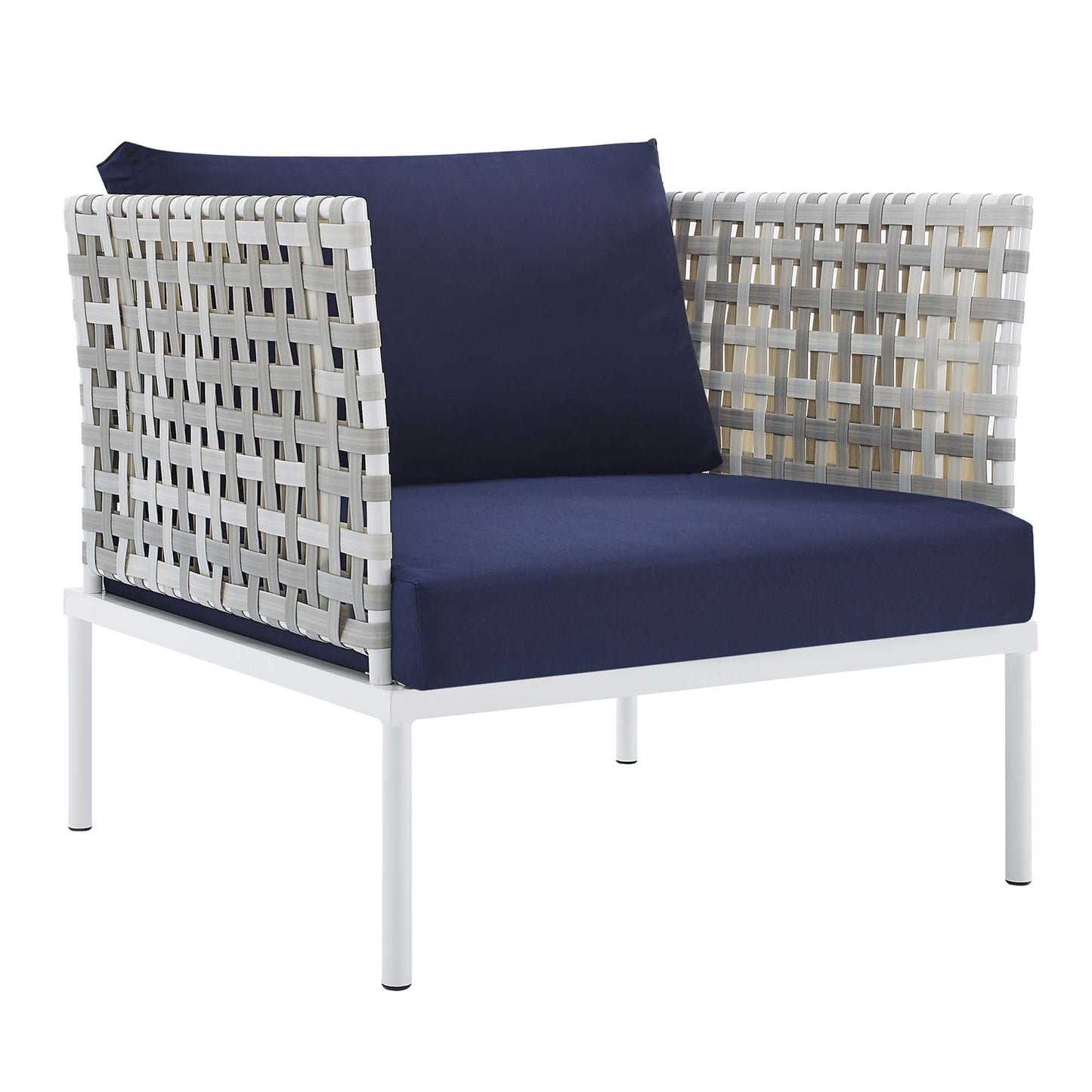 Modway Outlet Harmony 3-Piece Sunbrella? Basket Weave Outdoor Patio Aluminum Seating Set by Modway  Outdoor Furniture Furniture Taupe Navy - EEI-4684-TAU-NAV-SET