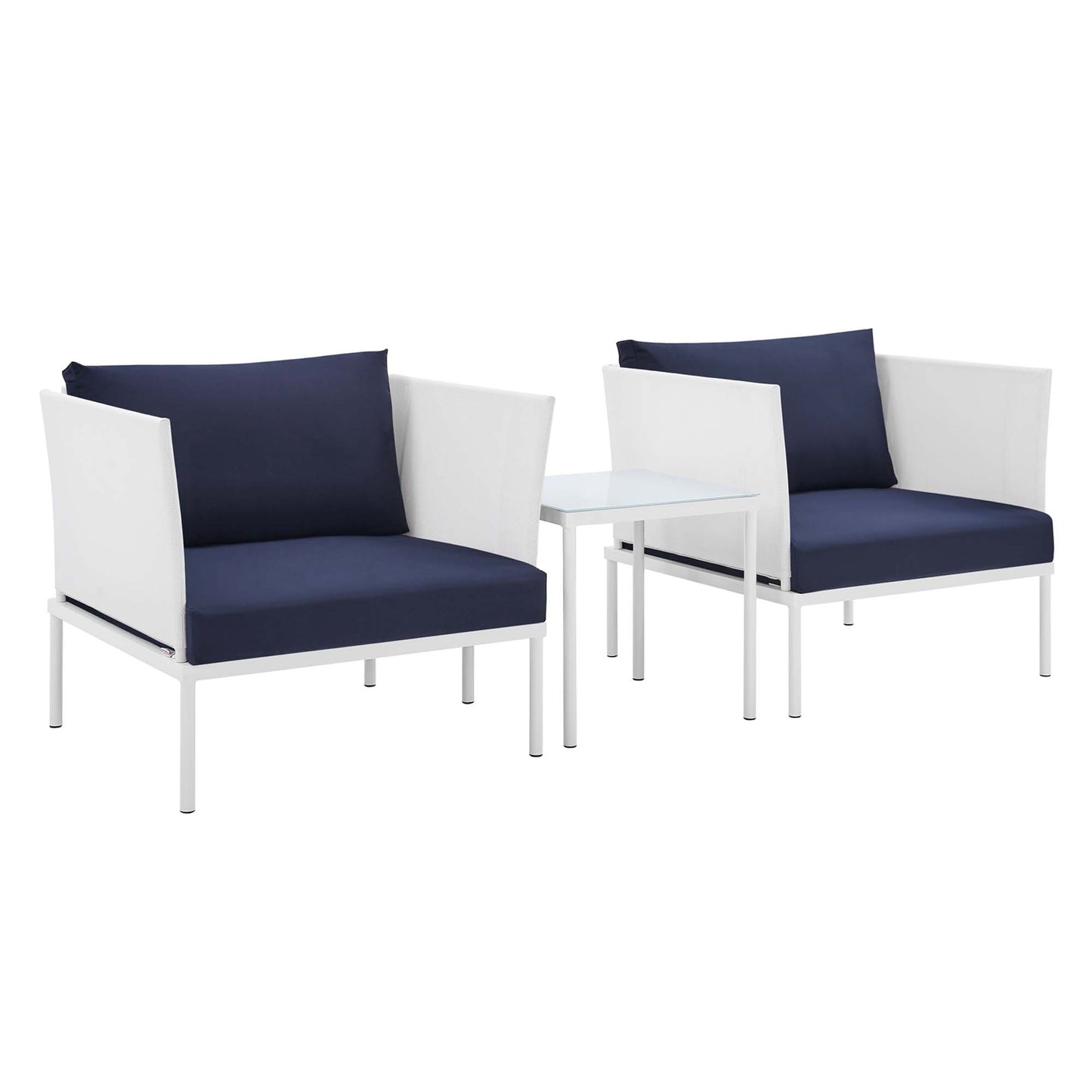 Modway Outlet Harmony 3-Piece Sunbrella? Outdoor Patio Aluminum Seating Set by Modway  Outdoor Furniture Furniture White Navy - EEI-4686-WHI-NAV-SET