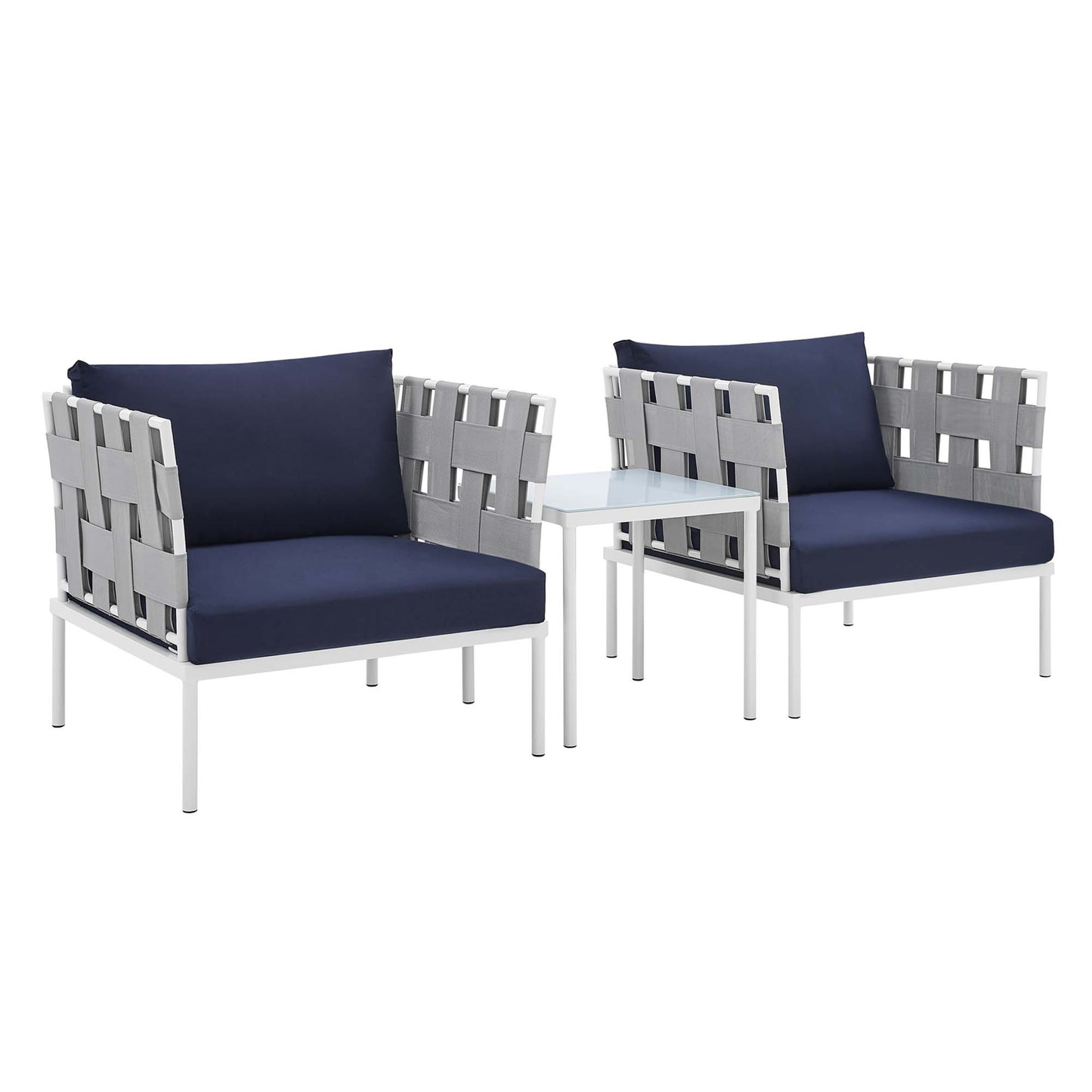 Modway Outlet Harmony 3-Piece Sunbrella? Outdoor Patio Aluminum Seating Set by Modway  Outdoor Furniture Furniture Gray Navy - EEI-4687-GRY-NAV-SET