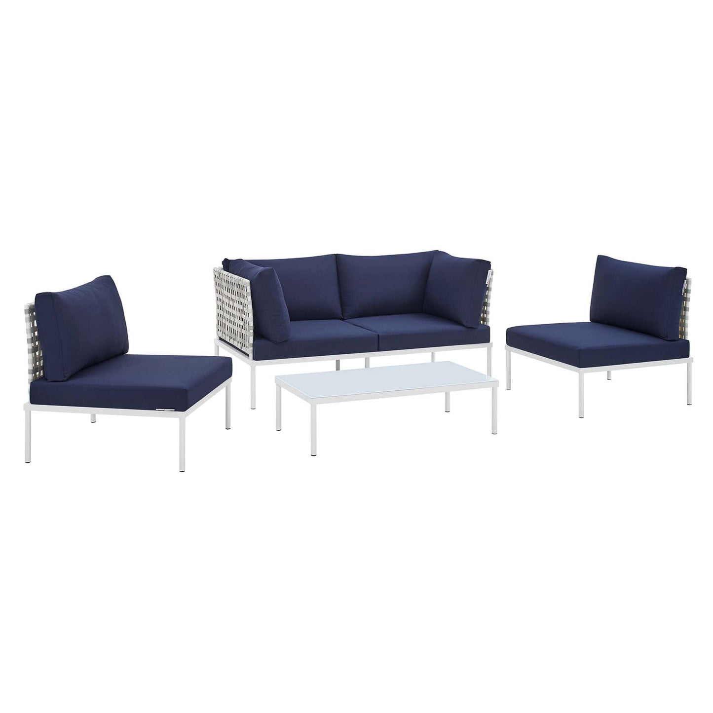 Modway Outlet Harmony 4-Piece Sunbrella? Basket Weave Outdoor Patio Aluminum Seating Set by Modway  Outdoor Furniture Furniture Taupe Navy - EEI-4688-TAU-NAV-SET