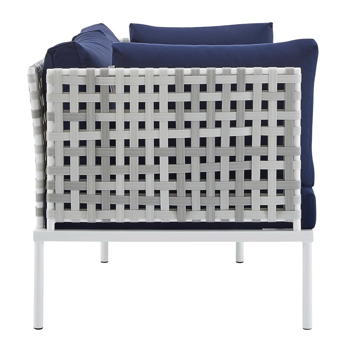Modway Outlet Harmony 4-Piece Sunbrella? Basket Weave Outdoor Patio Aluminum Seating Set by Modway  Outdoor Furniture Furniture Taupe Navy - EEI-4688-TAU-NAV-SET