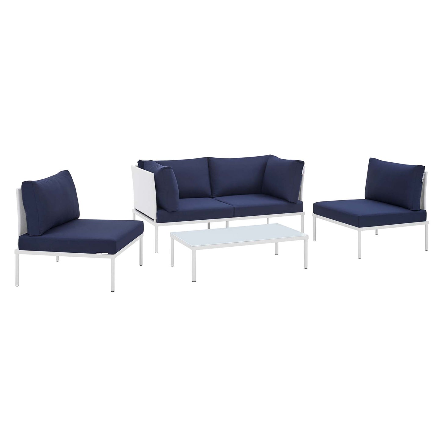 Modway Outlet Harmony 4-Piece Sunbrella? Outdoor Patio Aluminum Seating Set by Modway  Outdoor Furniture Furniture White Navy - EEI-4690-WHI-NAV-SET