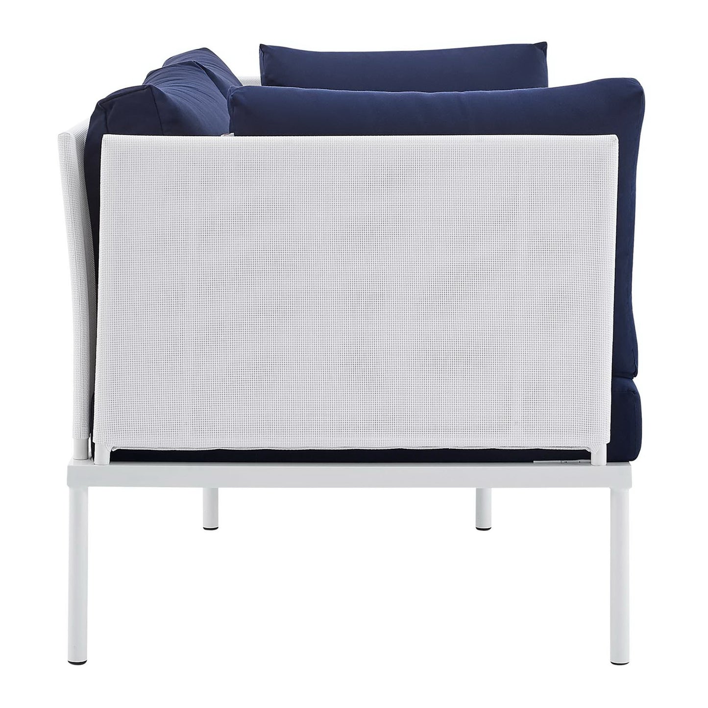 Modway Outlet Harmony 4-Piece Sunbrella? Outdoor Patio Aluminum Seating Set by Modway  Outdoor Furniture Furniture White Navy - EEI-4690-WHI-NAV-SET