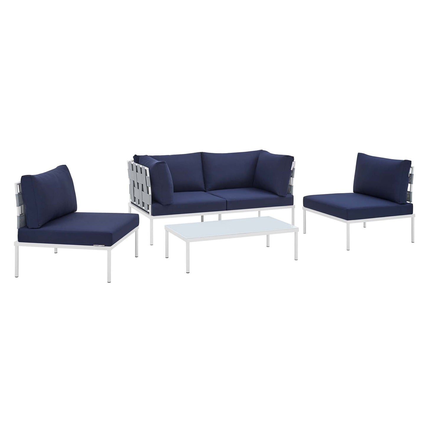 Modway Outlet Harmony 4-Piece Sunbrella? Outdoor Patio Aluminum Seating Set by Modway  Outdoor Furniture Furniture Gray Navy - EEI-4691-GRY-NAV-SET