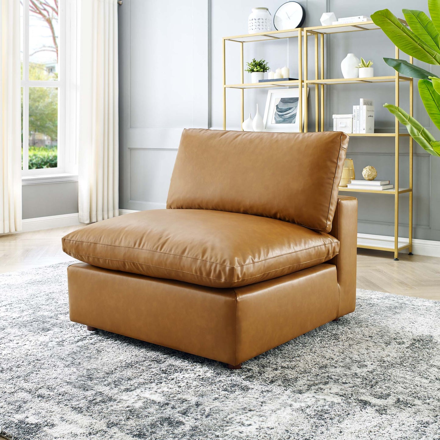 Modway Outlet Commix Down Filled Overstuffed Vegan Leather Armless Chair by Modway  Living Room Furniture Tan - EEI-4694-TAN