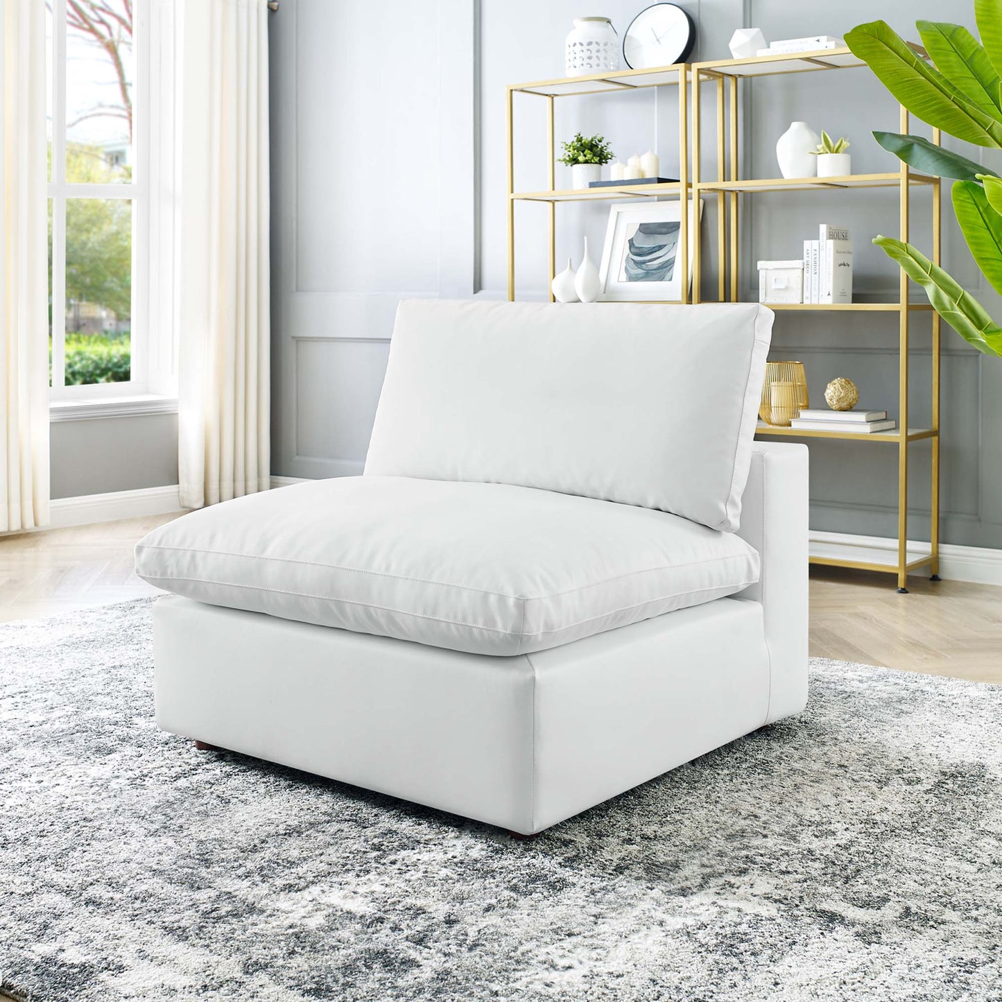 Modway Outlet Commix Down Filled Overstuffed Vegan Leather Armless Chair by Modway  Living Room Furniture White - EEI-4694-WHI
