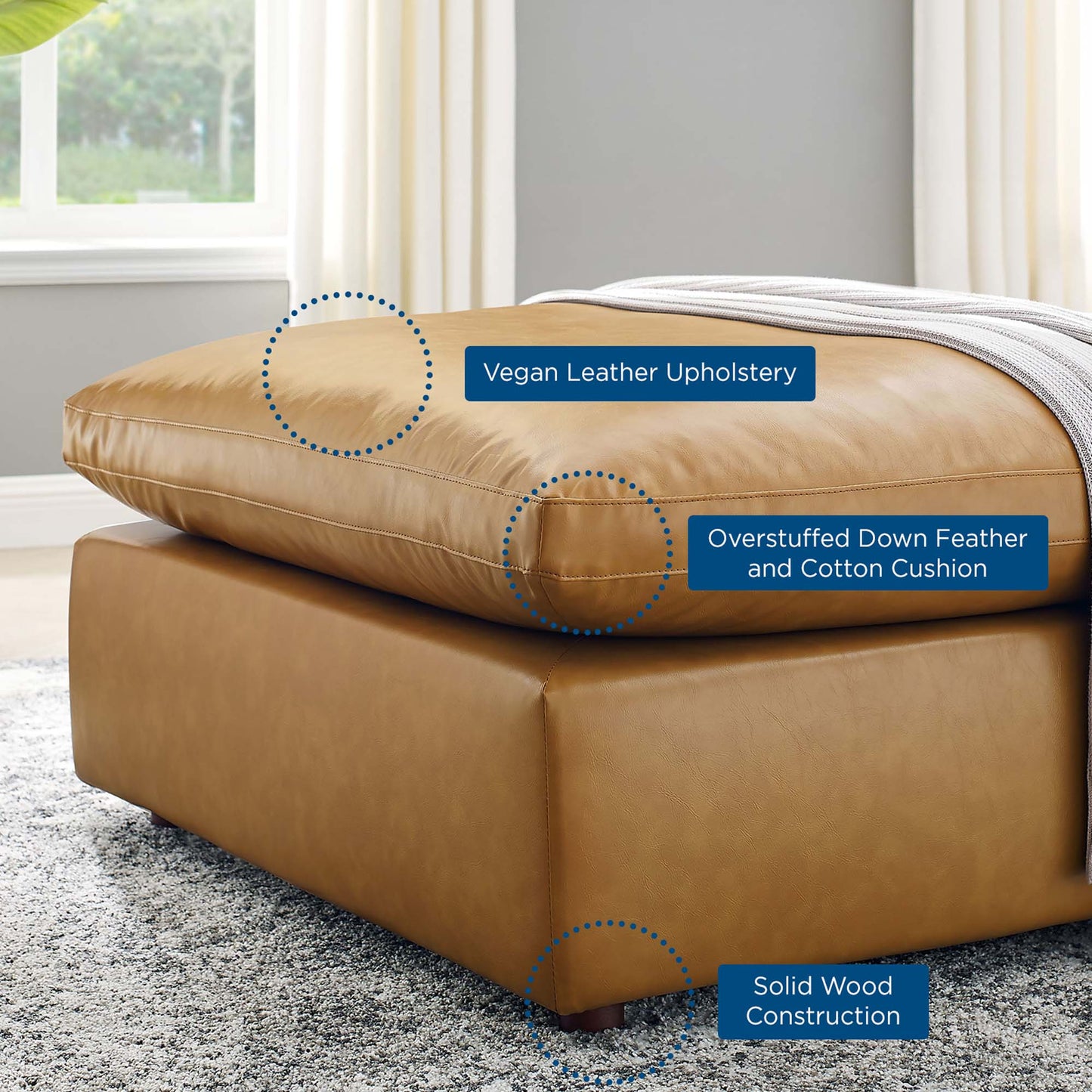 Modway Outlet Commix Down Filled Overstuffed Vegan Leather Ottoman by Modway  Living Room Furniture Tan - EEI-4695-TAN