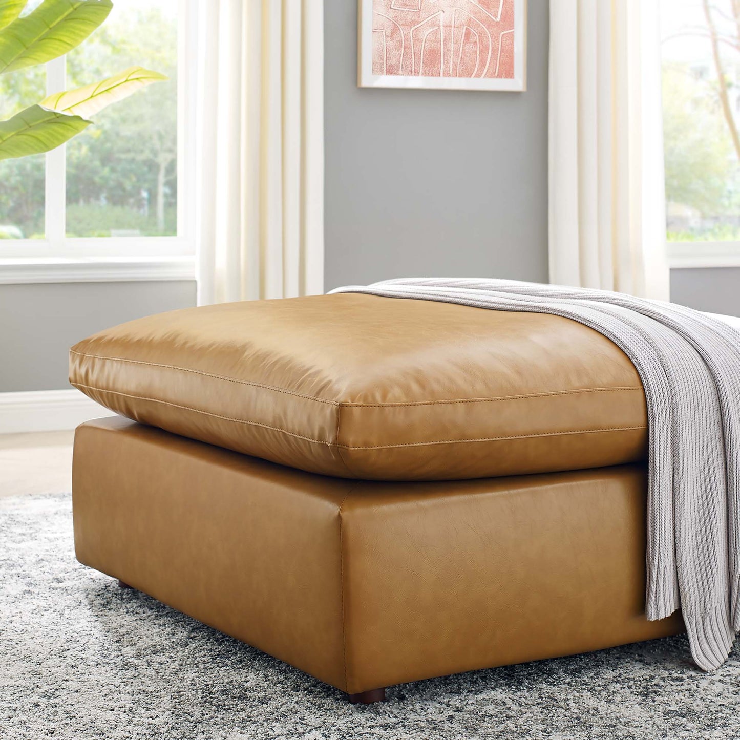 Modway Outlet Commix Down Filled Overstuffed Vegan Leather Ottoman by Modway  Living Room Furniture Tan - EEI-4695-TAN