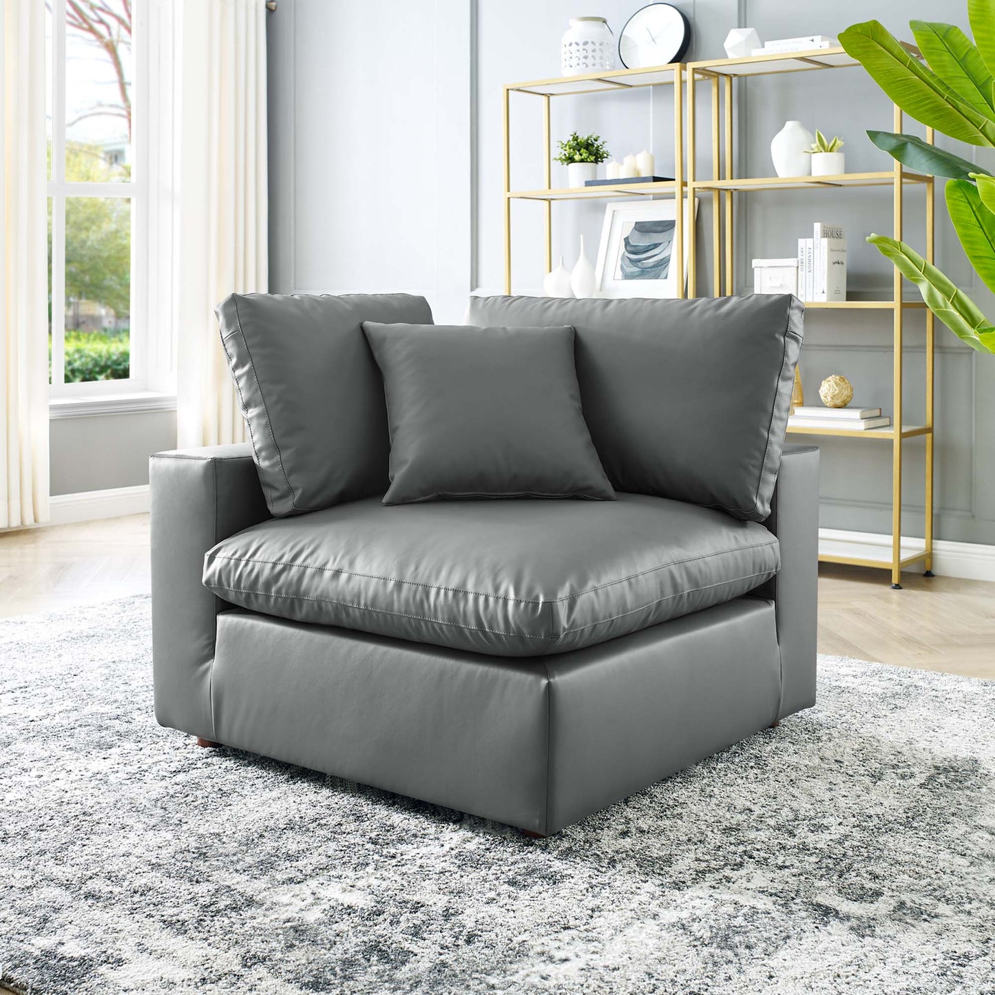 Modway Outlet Commix Down Filled Overstuffed Vegan Leather Corner Chair by Modway  Living Room Furniture Gray - EEI-4696-GRY