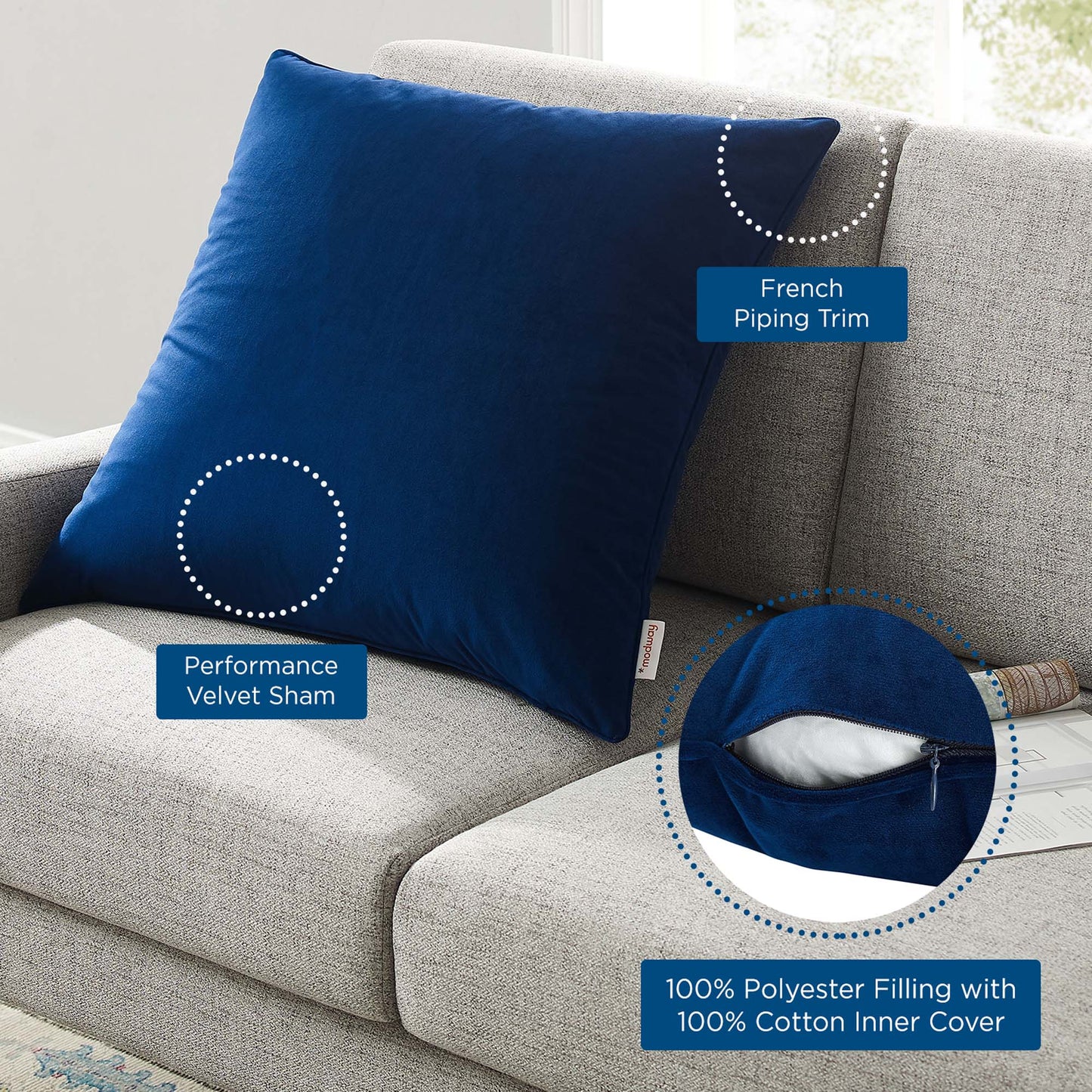 Modway Outlet Enhance 24" Performance Velvet Throw Pillow by Modway  Living Room Pillow Navy - EEI-4701-NAV