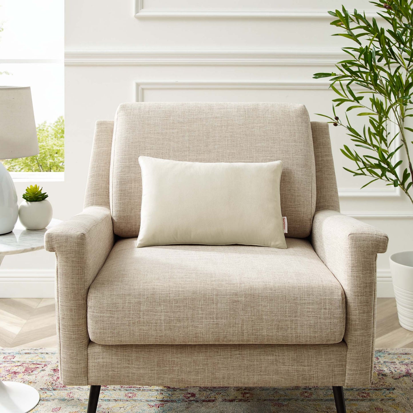 Modway Outlet Enhance 18" Lumbar Performance Velvet Throw Pillow by Modway  Living Room Pillow Ivory - EEI-4703-IVO