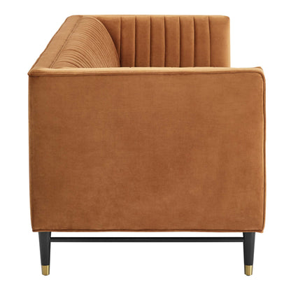 Modway Outlet Devote Channel Tufted Performance Velvet Sofa by Modway  Living Room Furniture Cognac - EEI-4720-COG