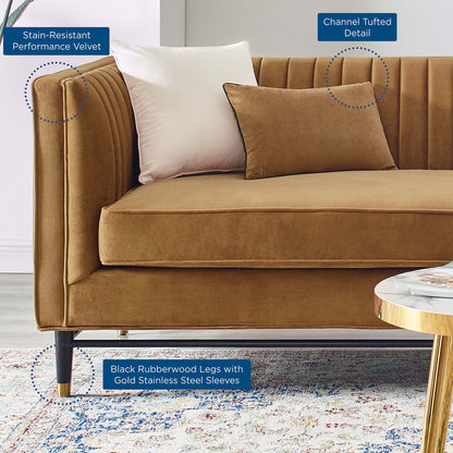 Modway Outlet Devote Channel Tufted Performance Velvet Sofa by Modway  Living Room Furniture Cognac - EEI-4720-COG