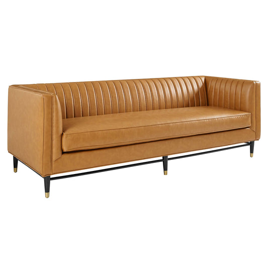 Modway Outlet Devote Channel Tufted Vegan Leather Sofa by Modway  Living Room Furniture Tan - EEI-4721-TAN