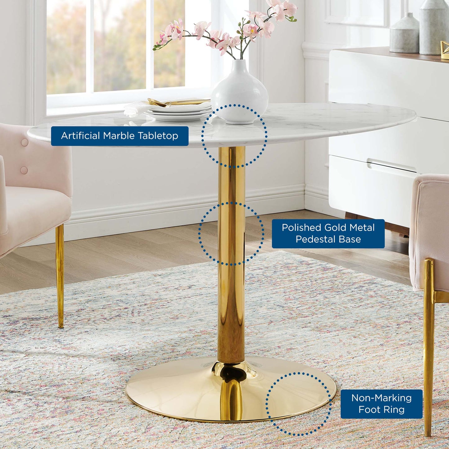 Modway - Verne 48" Oval Artificial Marble Dining Table by Modway  Bar and Dining Bar and Dining Tables White - EEI-4752-GLD-WHI