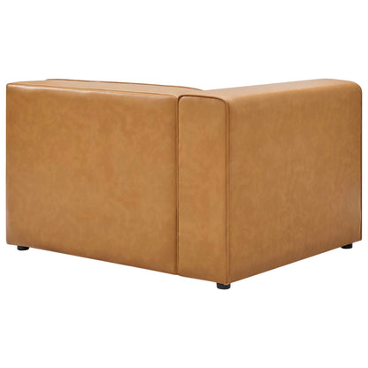 Tan vegan leather cube ottoman with clean edges, subtle stitching, and small black feet, part of a 4-piece sofa and 2 ottomans set.