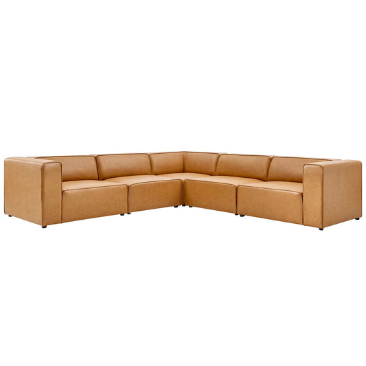 Modway - Mingle 5-Piece Vegan Leather Sectional Sofa by Modway  Living Room Sofas and Armchairs Brown - EEI-4795-TAN