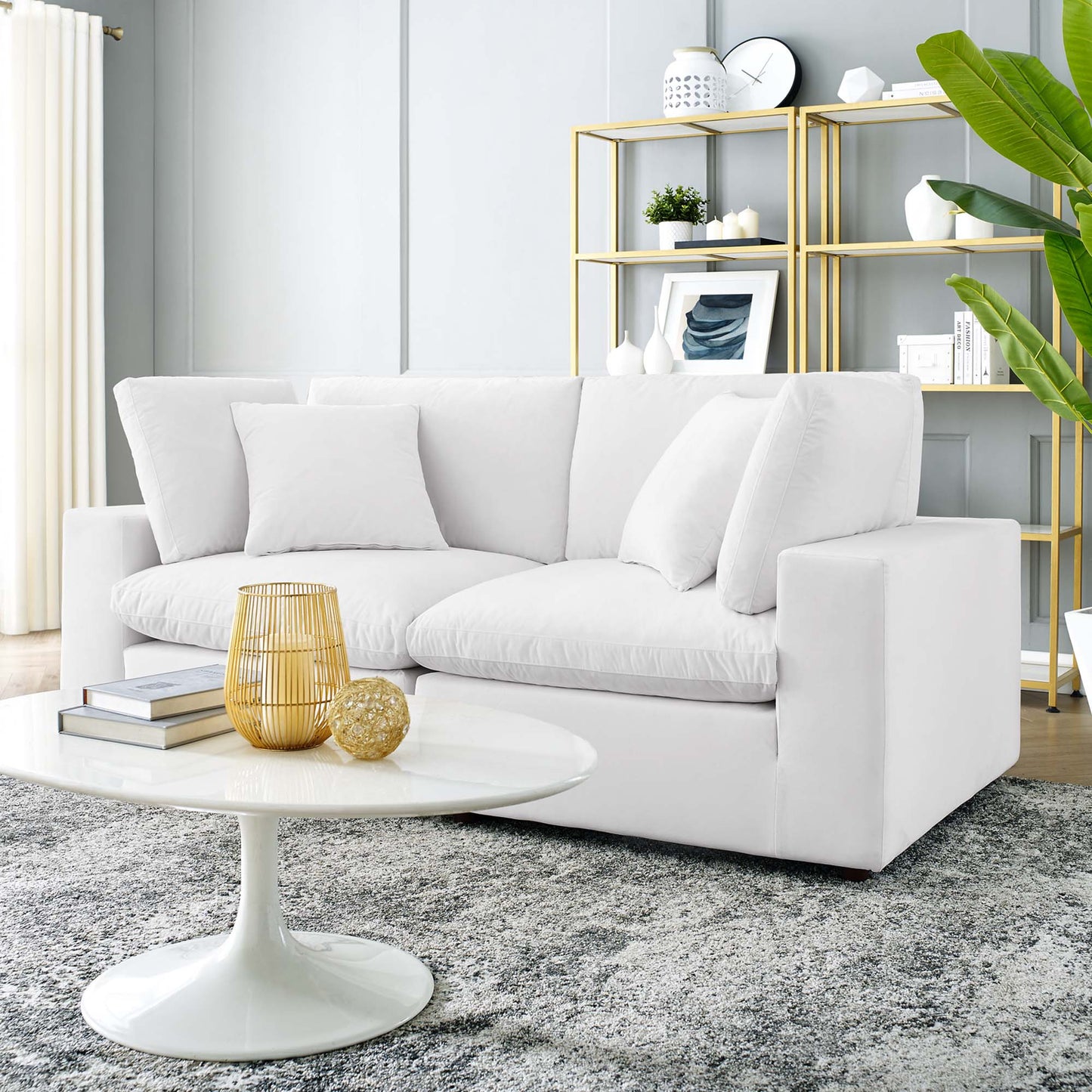 Modway Outlet Commix Down Filled Overstuffed Performance Velvet Loveseat by Modway  Living Room Furniture White - EEI-4816-WHI