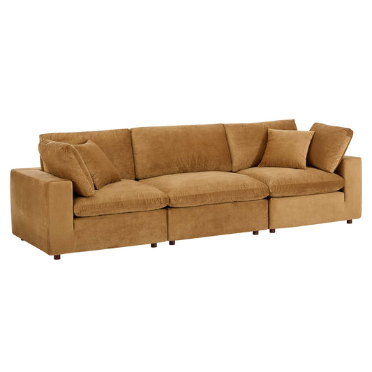 Modway Outlet Commix Down Filled Overstuffed Performance Velvet 3-Seater Sofa by Modway  Living Room Furniture Cognac - EEI-4817-COG