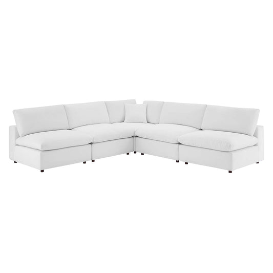 Modway Outlet Commix 5-Piece Down Filled Overstuffed Performance Velvet Sectional Sofa by Modway  Living Room Furniture White - EEI-4822-WHI