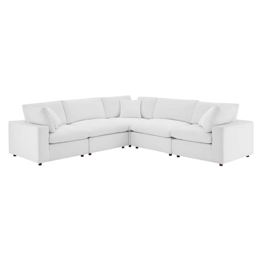 Modway Outlet Commix 5-Piece Down Filled Overstuffed Performance Velvet Sectional Sofa by Modway  Living Room Furniture White - EEI-4823-WHI