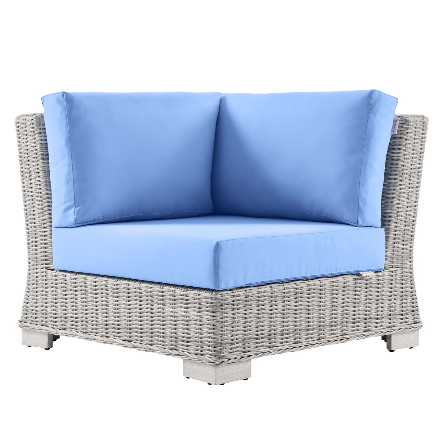 Modway Outlet Conway Outdoor Patio Wicker Rattan Corner Chair by Modway  Outdoor Furniture Furniture Light Gray Light Blue - EEI-4838-LGR-LBU