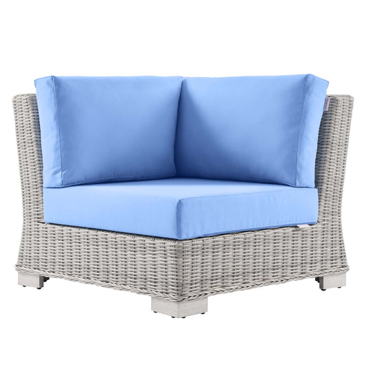 Modway Outlet Conway Outdoor Patio Wicker Rattan Corner Chair by Modway  Outdoor Furniture Furniture Light Gray Light Blue - EEI-4838-LGR-LBU