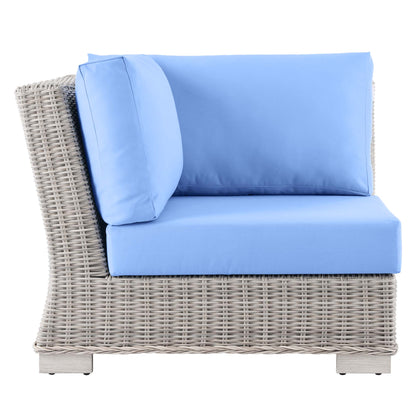 Modway Outlet Conway Outdoor Patio Wicker Rattan Corner Chair by Modway  Outdoor Furniture Furniture Light Gray Light Blue - EEI-4838-LGR-LBU