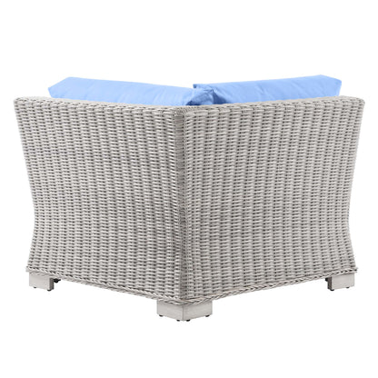 Modway Outlet Conway Outdoor Patio Wicker Rattan Corner Chair by Modway  Outdoor Furniture Furniture Light Gray Light Blue - EEI-4838-LGR-LBU